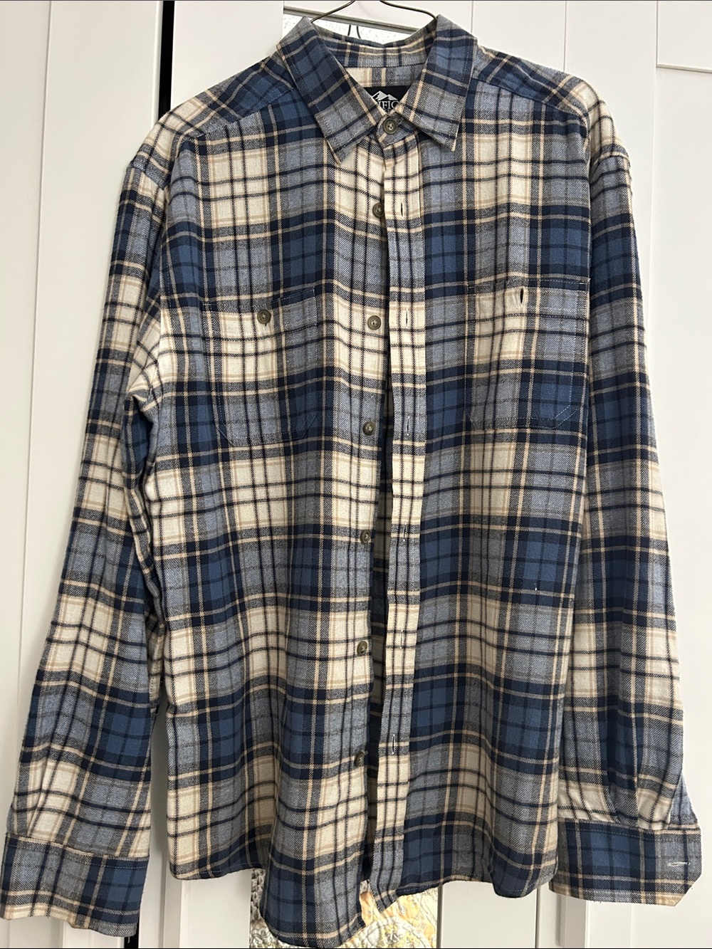 Men's Blue & White Plaid Button-Down Shirt by Unknown Brand